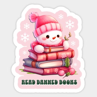 Read Banned Books LGBTQ Pride Christmas Pink Chibi Snowman Sticker